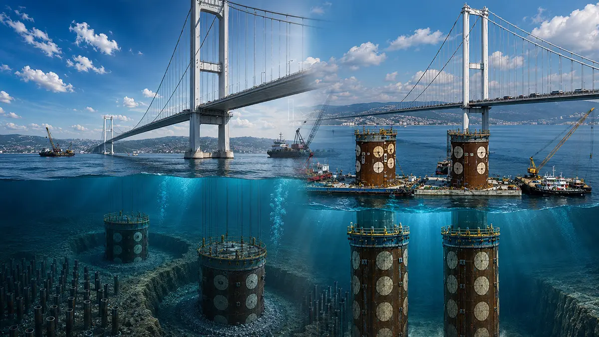 Ilustrasi kule temelleri untuk artikel Kule temelleri Osmangazi: operasi 40 meter di bawah Körfez